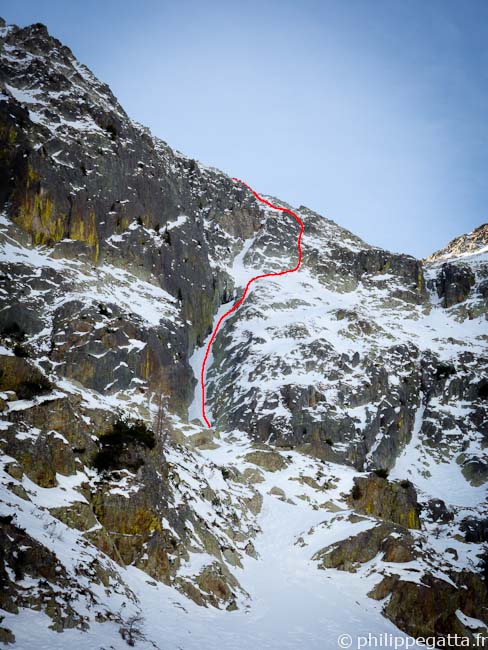 East Couloir used for the descent (red) (© Philippe Gatta)
