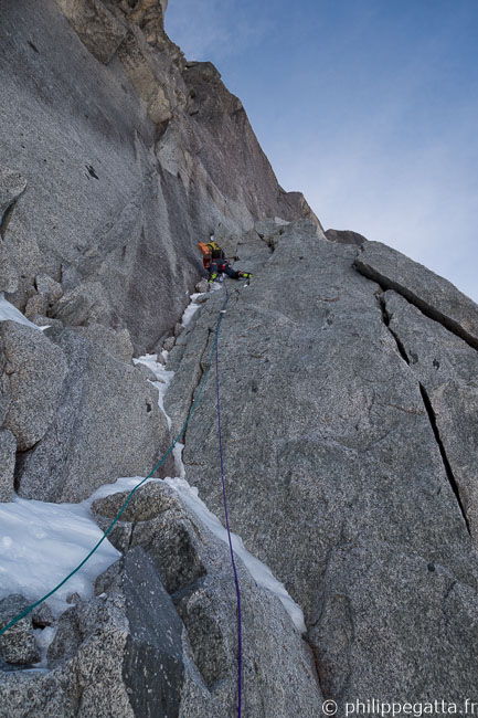 Allain-Leininger route in the North face of Petit Dru (© P. Gatta)