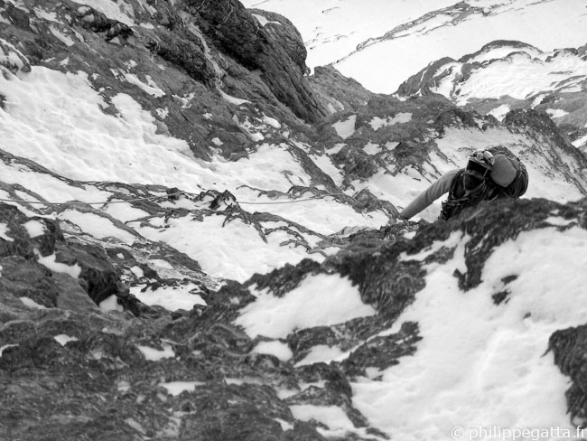 Philippe in the North Face of Eiger (© Alex Chabot)