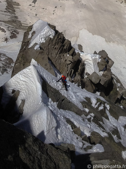 Philippe in Frendo, Aiguille du Midi (© A. Chabot)