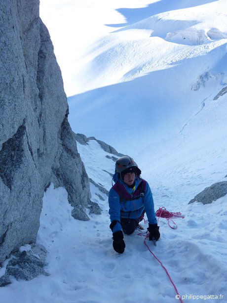 Anna in the North face of Tour Ronde (© P. Gatta)