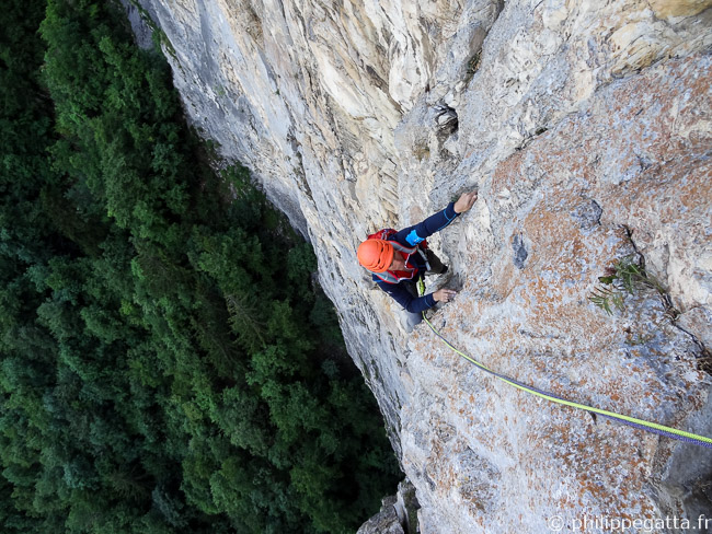 Philippe in the 3rd pitch, 6c Noli Me Tangere (© A. Gatta)